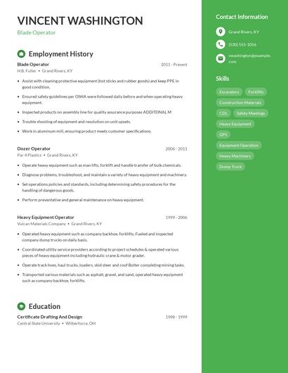 Blade Operator Resume
