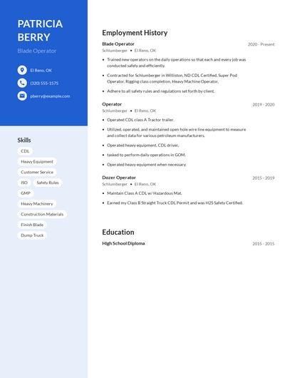 Blade Operator Resume
