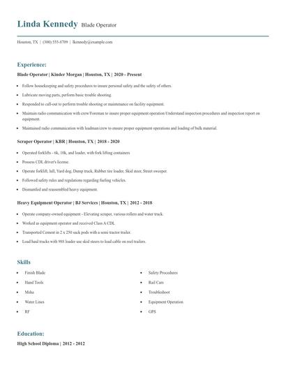 Blade Operator Resume