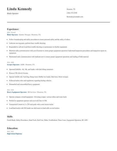 Blade Operator Resume