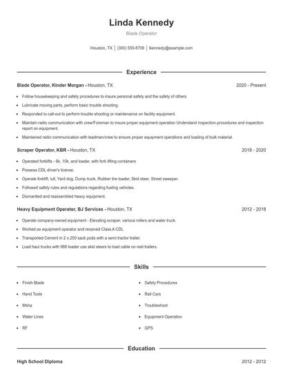 Blade Operator Resume