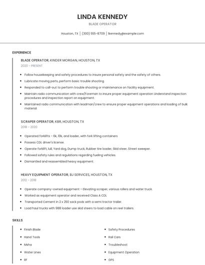 Blade Operator Resume