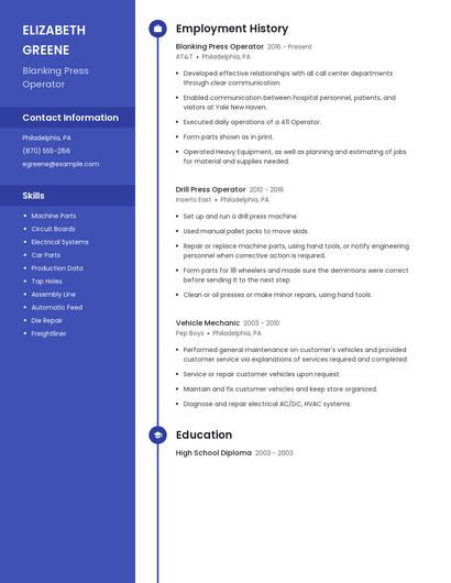 Blanking Press Operator Resume