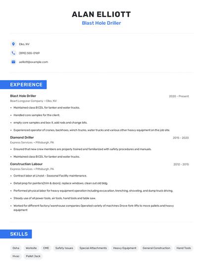 Blast Hole Driller Resume