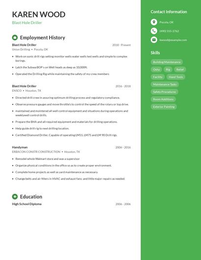 Blast Hole Driller Resume
