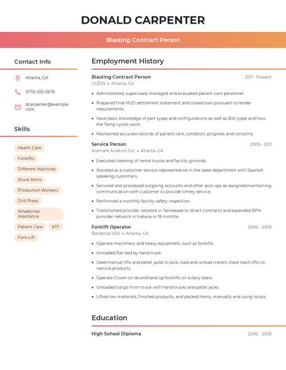Blasting Contract Person Resume