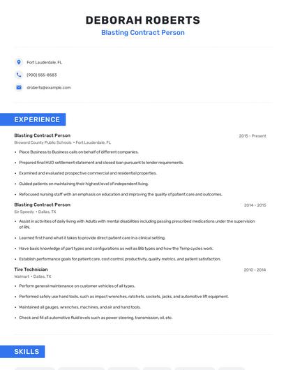 Blasting Contract Person Resume