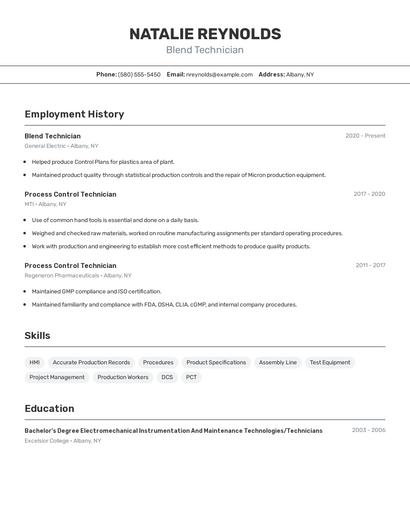 Blend Technician Resume