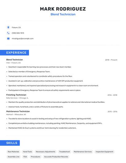 Blend Technician Resume