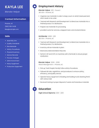 Blender Helper Resume