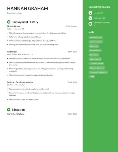 Blender Helper Resume