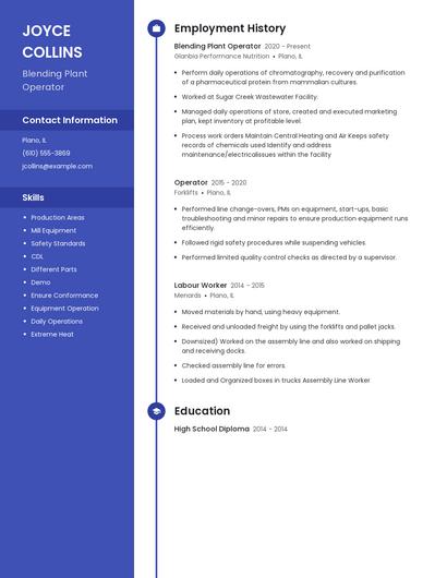 Blending Plant Operator Resume