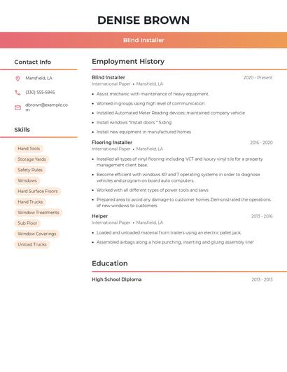Blind Installer Resume