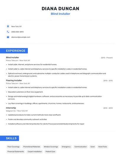 Blind Installer Resume
