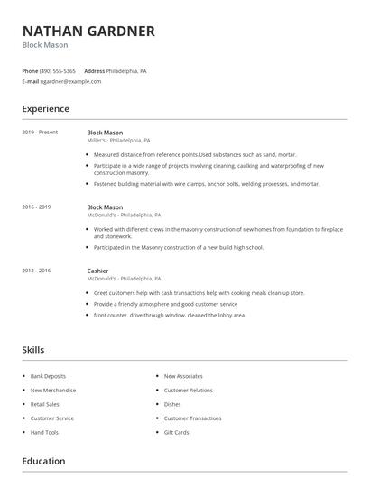 Block Mason Resume
