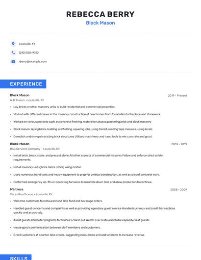 Block Mason Resume