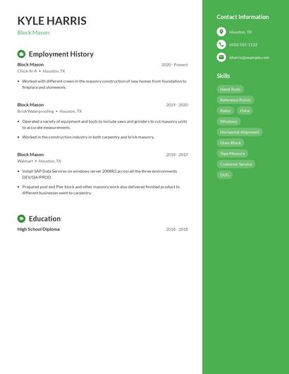 Block Mason Resume