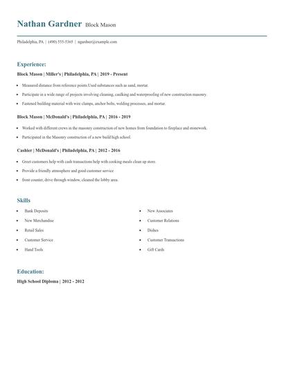 Block Mason Resume