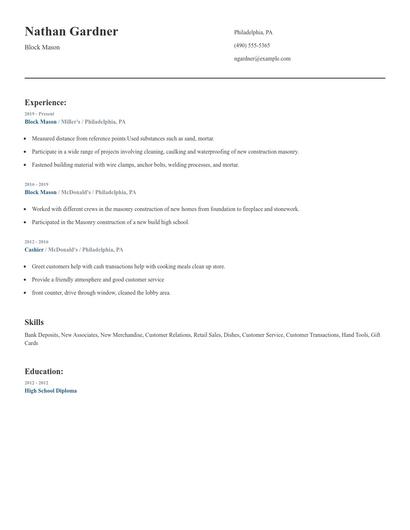 Block Mason Resume