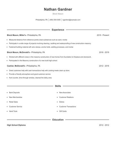 Block Mason Resume