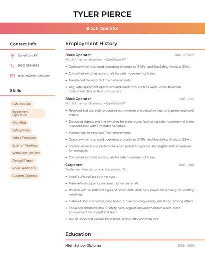 Block Operator Resume