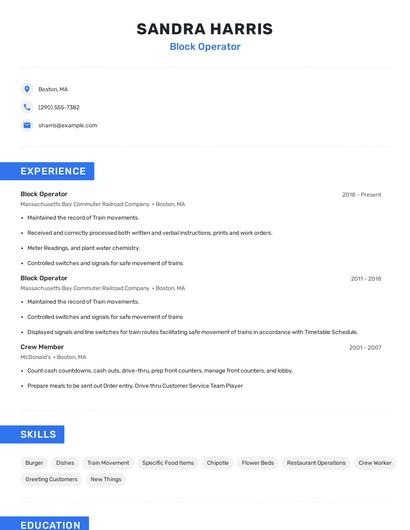 Block Operator Resume