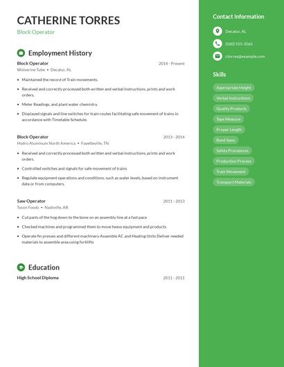 Block Operator Resume