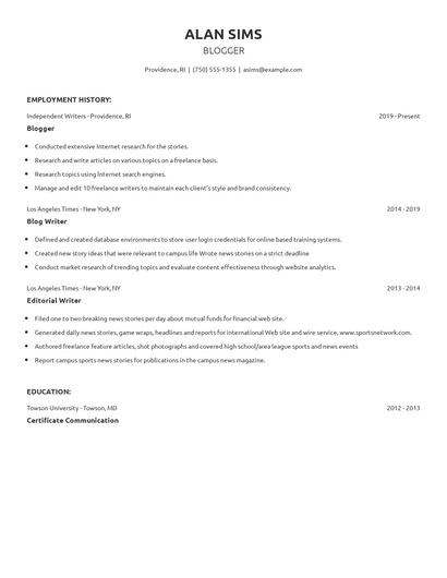 Blogger Resume