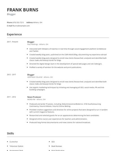 Blogger Resume