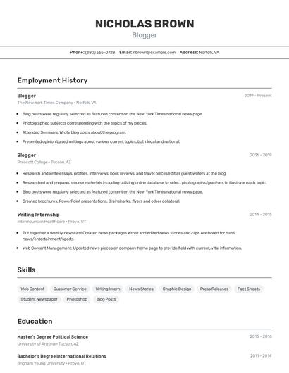 Blogger Resume