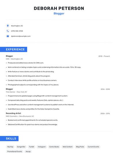 Blogger Resume