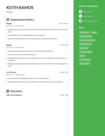 Blogger Resume