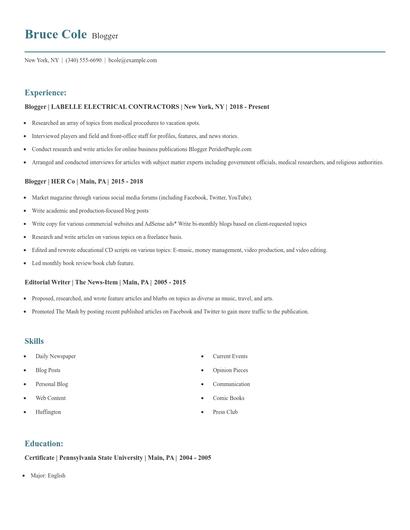Blogger Resume