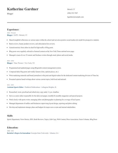 Blogger Resume