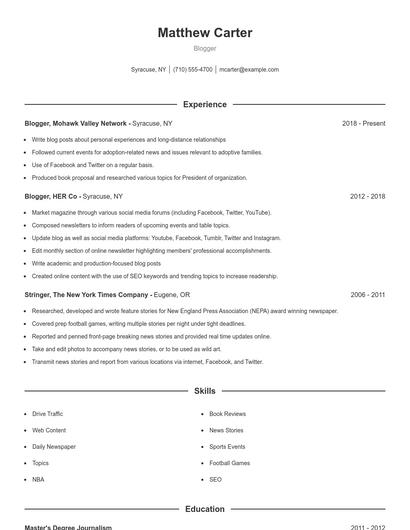 Blogger Resume