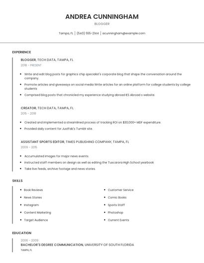 Blogger Resume