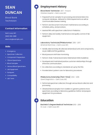 Blood Bank Technician Resume