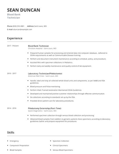 Blood Bank Technician Resume