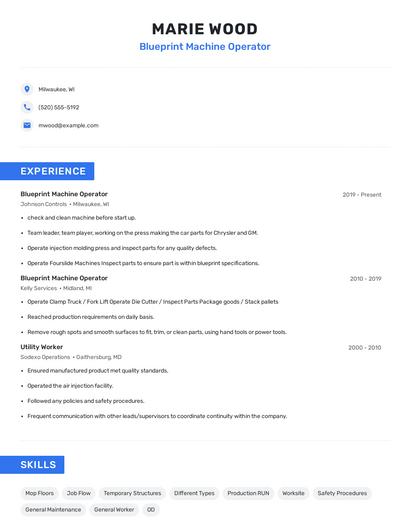 Blueprint Machine Operator Resume