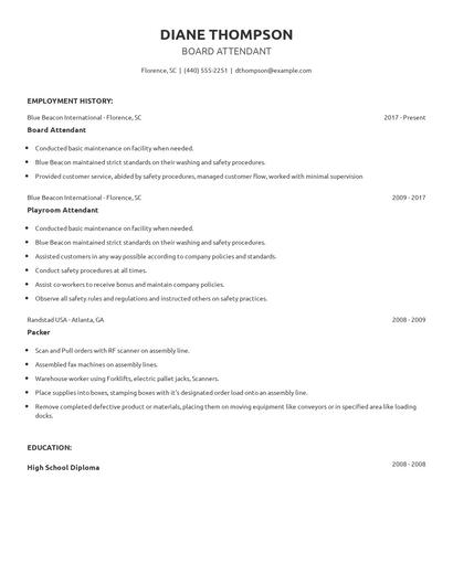 Board Attendant Resume