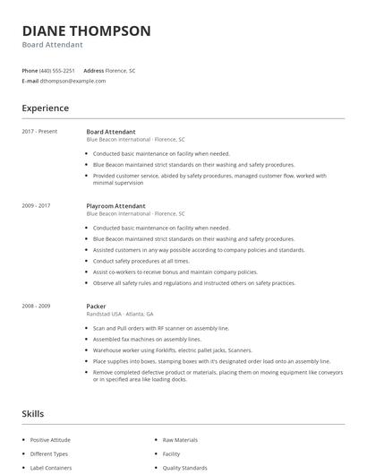 Board Attendant Resume