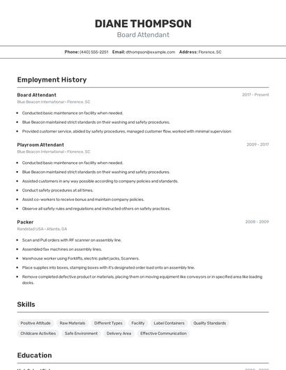 Board Attendant Resume