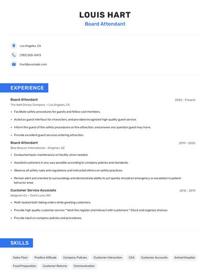 Board Attendant Resume