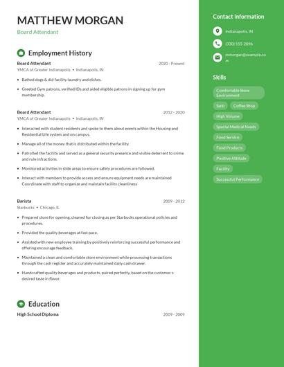 Board Attendant Resume