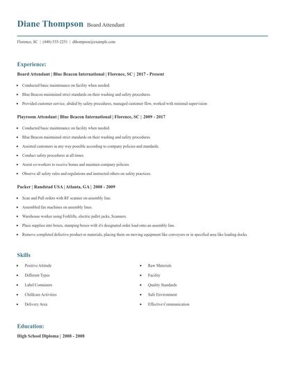 Board Attendant Resume