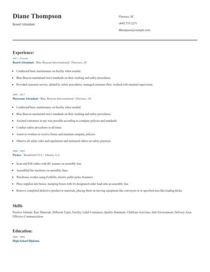 Board Attendant Resume