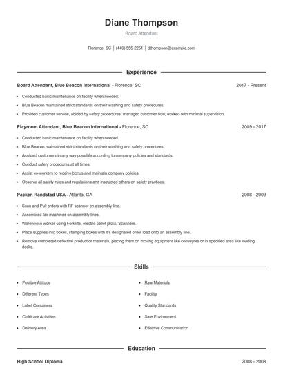 Board Attendant Resume