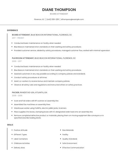 Board Attendant Resume