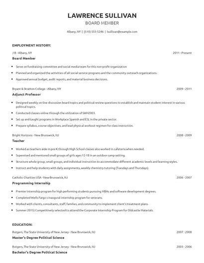 Board Member Resume