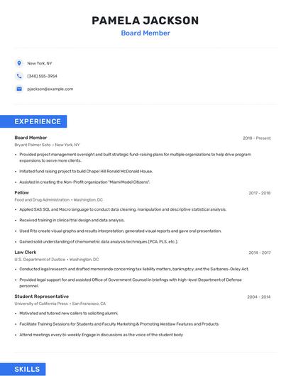 Board Member Resume